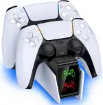 GAMSINGY PS5 Controller Ladestation für Dualsense Wireless/Edge Controller, Ladestation für PlayStation 5 Controller mit 2-3Std Schnelllade/LED-Ladeanzeige