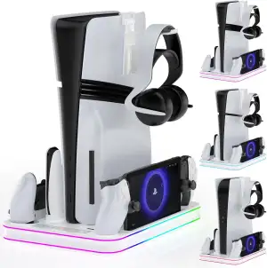 PS5/PS5 Slim Ständer mit Kühlventilator, PS5 Standfuß für PS5/PS5 Slim mit 3-Stu