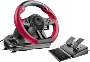 Speedlink TRAILBLAZER Racing Wheel – Gaming Lenkrad für PC, PS4, PS3, Xbox One, Xbox Series, Switch, PC Lenkrad mit Pedalen und Schaltung, Schaltwippen und Schaltknüppel, Force Feedback, schwarz-rot