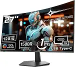 Minifire Curved Monitor 27 Zoll 120Hz, PC Bildschirm mit Lautsprecher-1500R FHD (1920 x 1080p) VA Panel, MPRT 1ms, sRGB110%, Less BlueLight, HDMI 1.4, Type-C 2.5W, unterstuitzt VESA - Schwarz