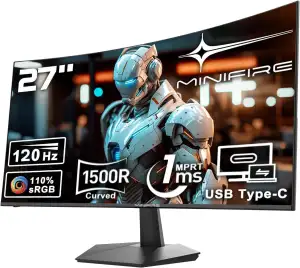 Minifire Curved Monitor 27 Zoll 120Hz, PC Bildschirm mit Lautsprecher-1500R FHD 