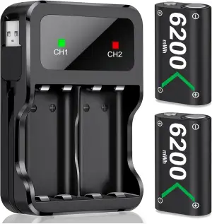 Akku für Xbox One/Series X&S Controller, 2 Stück Hoher Kapazität 6200mWh NI-MH B