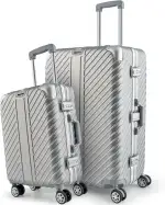 Set Hartschalenkoffer mit Alu-Rahmen | Reisekoffer mit Rollen - Extrem Stabiler Trolley Koffer mit Laptoptaschen-Befestigung [WASSERGESCHÜTZT] mit Eckenschutz (29 Zoll & 20 Zoll)