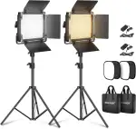 NEEWER 660 LED Videolicht Panel 2 Set mit Stativ/Faltbarer Diffusor: (2) Bi Farbe CRI96+ Videoleu...