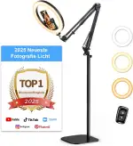 Upgrade Ringlicht Ringleuchte mit Stativ Overhead, Evershop 10” Handy Stativ mit LED Ringlicht Fl...