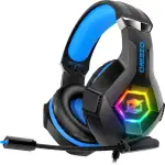 Ozeino Gaming Headset for Xbox Ps4 Ps5 PC, Ps4 Headset with Microphone 3D Surround Sound Headphones Noise Cancelling RGB Lights