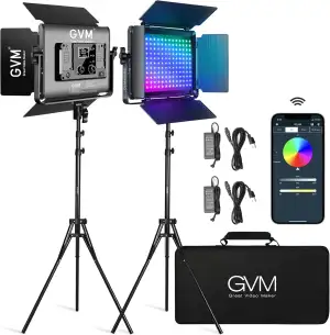 GVM LED Videoleuchte mit Stativ, 2er Pack 680RS 50W RGB Fotolicht Studiolicht Pa