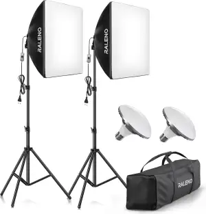 RALENO Softboxen, 2 x 50 W LED Softbox Fotostudio Set, 2 x 50 x 50 cm Fotolicht mit 5500 K Glühbi...