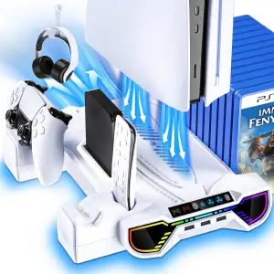 ZRZLMVP PS5/PS5 Slim/PS5 Pro Ständer - Controller Ladestation mit RGB Licht für 