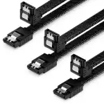 deleyCON 3x 30cm SATA 3 Kabel Nylon Set 6 Gbit/s Datenkabel SATA III Anschlusskabel Serial ATA Verbindungskabel für Mainboard & Festplatte HDD SSD 1 S-ATA L-Stecker 90° Gewinkelt Schwarz