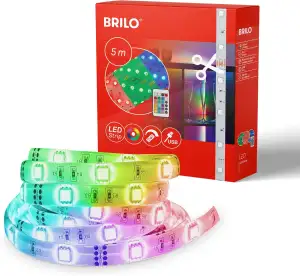 BRILONER - USB LED Strip 5m mit Fernbedienung, buntes RGB Licht, kürzbar, LED Streifen, Leiste, Zimmer deko, Gaming Deko, Band, Lichtleiste, Lichtband, 500x1x0,3 cm, Weiß