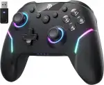 EasySMX X20 Wireless Controller PC mit RGB, Bluetooth Controller mit 2 in 1 Trigger & abnehmbare Hall Joystick & Mechanische Tasten, 6 Achsen Gyro, Kompatibel mit PC/Switch/Handy-Schwarz
