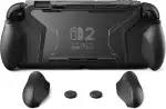 PlayVital Dockable Hülle für Nintendo Switch 2, Wechselbare Griff Schutzhülle Tragbar Case für Switch 2, Ergonomische TPU Zubehör Stoßfestes Cover mit 2 Griffsets&Joystick-Kappen, Schwarz(BEYOND-GRIP)
