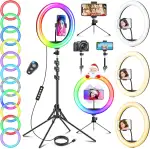 11.5 Zoll Ringlicht mit Stativ Handy, Tisch LED Ring Light Kamera Handystativhalter mit Ringleuchte für YouTube, Selfie, Makeup, Fotografie, 40 RGB-Modi 13 Helligkeit