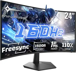 Minifire Gaming Curved Monitor 24 Zoll, 160Hz, Curved Gaming Monitor 1500R, 1Ms,