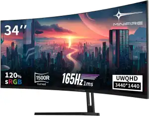Minifire 34 Zoll UWQHD Curved Gaming Monitor 165Hz(DP),3440 x 1440, Curved 1500R
