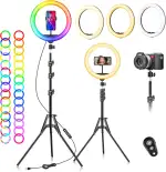 LED Ringlicht mit Stativ Handy 10 Zoll - 40 RGB-modi Dimmbare Selfie Licht Ringleuchte Ring Light Lichtring Ringlampe - Handystativhalter mit Lampe für Smartphone Kamera YouTube Vlog Fotografie