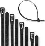 Meccion Wiederverwendbarer Kabelbinder 100 Stück UV-Beständig Starkes Nylon Wiederlösbar Kabelbinder mit 50 kg Zugfestigkeit (350mm x 8mm, Schwarz)