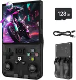 R36MAX Retro-Handheld-Spielkonsole, 4,0"-IPS-Bildschirm, über 30 gängige Emulatoren, über 22.000 Klassische Spiele, 128-GB-TF-Karte, 4000-mAh-Akku – Schwarz