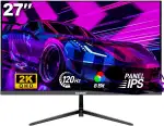 Gawfolk Gaming Monitor 27 Zoll QHD, 2K IPS PC Bildschirm 120Hz, 2560×1440P, FreeSync, HDMI, DisplayPort, VESA 75 * 75mm, Schwarz