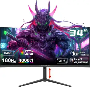 34 Zoll Ultrawide Curved Gaming Monitor UWQHD (3440 x 1440) 180 Hz, Höhenverstel