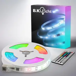 B.K.Licht - USB LED Strip 5m mit Fernbedienung, buntes RGB Licht, dimmbar, selbstklebend, LED Str...