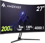 Amzfast 27 Zoll Curved Gaming Monitor 200Hz, 1920x1080 FHD, 4000:1 Contrast, sRGB 130%, HDR, 1ms GtG, Adapive Sync, 1500R, Blaulichtfilter, fur PS5/PC Gaming, VESA 100x100mm, HDMI 2.0&DP 1.4, AMZG27C1