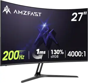 Amzfast 27 Zoll Curved Gaming Monitor 200Hz, 1920x1080 FHD, 4000:1 Contrast, sRG