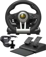 PXN V3 Pro Gaming Lenkrad mit Pedalen - 180°, Vibrationsfeedback, Integrierter Schalthebel, Paddle Schaltung - Lenkrad für PC, PS4, PS3, Xbox und N Switch - Schwarz
