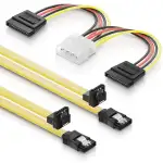 deleyCON SATA Kabel Set 2x 0,5m S-ATA 3 Kabel + 4Pin zu 2x SATA Stromadapter - HDD SSD Datenkabel mit Clip - 1x Stecker Gerade zu 1x Stecker 90° Grad Winkel
