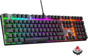 TECKNET Mechanische Gaming-Tastatur, QWERTZ-Tastatur (Deutsches Layout), roten S