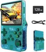 Febotak R36S Retro-Handheld-Spielkonsole, 3,5-Zoll-IPS-Bildschirm, 128 GB Speicher, über 40.000 Spiele, basierend auf LINXU Open Source ARKOS, 3500-mAh-Akku (Transparentgrün)