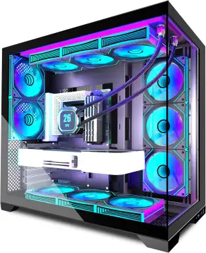 ANSAITE ATX PC-Gehäuse 9×120 mm ARGB PWM-Lüfter vorinstalliert ，Mid-Tower Gaming