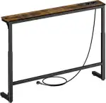 Konsolentisch schmal mit Steckdose, Beistelltisch Holz Konsolentisch für Flur Wohnzimmer, Küche, Flurschrank. Braun-Schwarz, 1 Pack