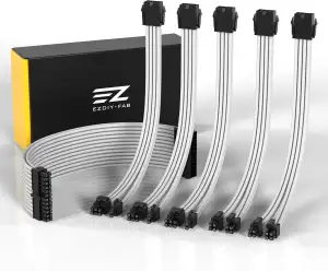 EZDIY-FAB PSU Kabelverlängerung Ummantelt Custom Mod GPU PC Netzteil Weiches Nylongeflecht mit Kamm Kit 24PIN/3x 8PIN bis 6+2Pin/ 2X 8PIN bis 4+4PIN-300MM/11.8in-Weiß
