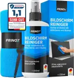 PRINOX Bildschirmreiniger XXL Set [inkl. Mikrofasertuch und Pinsel] - Display Reiniger für Handy, Laptop und TV Displays (LCD, LED, OLED, QLED, TFT) gegen Fettflecken und Fingerabdrücke