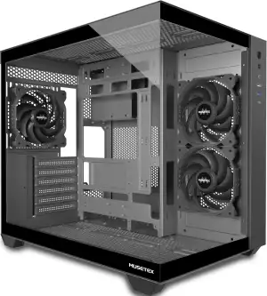 MUSETEX PC Gehäuse ATX, 3 Non-LED Lüfter vorinstalliert Gaming PC Gehäuse, 270° 