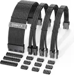 SIRLYR PSU Kabelverlängerung Kit 16AWG – 24Pin ATX, 8Pin EPS, 2x 8Pin PCIE (vergoldet), Dual Cable Combs, vorgebogen & sleeved | PC Kabel Extension Set, Netzteil Kabel Set