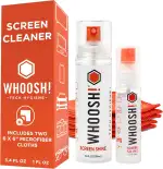 WHOOSH! Screen Cleaner Spray und Tücher - 100 und 30 ml + 2 Mikrofasertücher - Duo mit Flaschen in Standard- und Reisegröße für TV, Auto, Computer, Laptop, MacBook, iPad, Handy, Kamera, Brille, Uhr