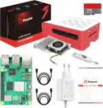 iRasptek Starter Kit for Raspberry Pi 5-64GB Edition von OS-Bookworm vorinstalliert (Rote und weiße Gehäuse) (4GB-64GB)