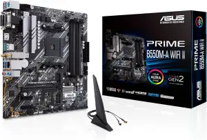 ASUS Prime B550M-A WiFi II Gaming Mainboard Sockel Ryzen AM4 (AMD B550, mATX, PCIe 4.0, WiFi6, Dual M.2, SATA 6Gbit/s, Aura Sync)