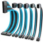 deleyCON Netzteil Kabel Verlängerung Set 6-Teilig 30cm - Grafikkarte PC Computer Mainboard ATX 24-Pin EPS 4+4-Pin PCI Express 6+2-Pin & 6-Pin Stromkabel Stecker auf Buchse Schwarz Blau
