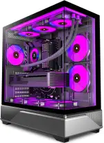 ANSAITE ATX PC-Gehäuse 6×120 mm ARGB PWM-Lüfter vorinstalliert ，Mid-Tower Gaming PC-Gehäuse, Panorama-Gehärtetes Glas Schwarz Computer-Gehäuse mit Typ-C, 360mm Radiator Unterstützung (Schwarz)