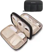 bagsmart Damen Elektronik Organizer Tasche, Wasserdichter Kabeltasche mit Doppelten Reißverschlüssen, Tragbarer Reise Zubehör Organizer für Powerbank, Ladekabel, Netzteil, USB-Stick, Festplatte