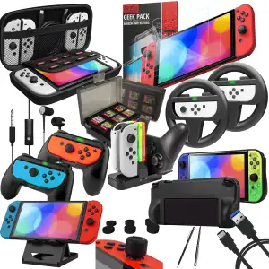 Switch Accessories Bundle - Orzly Geek Pack for Nintendo Switch: Case & Screen P