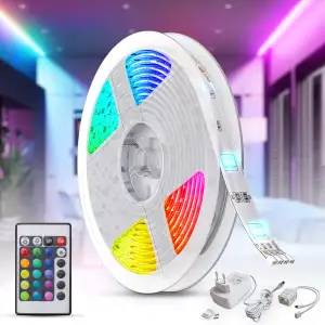 B.K.Licht - LED Strip 5m mit Fernbedienung, buntes RGB Licht, dimmbar, Farbwechs