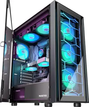 MUSETEX PC Gehäuse ATX, 6 PWM ARGB Lüfter vorinstalliert ATX Gehäuse, Computerge