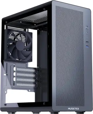 MUSETEX Micro ATX PC Gehäuse, 1x 120mm (Nicht-RGB) Lüfter, Mesh-Front, mATX PC G