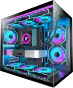 H3(2026) PC Gehäuse ATX – Vorinstalliert mit 6 Infinity Mirror PWM ARGB-Lüftern, Kompakter ATX Dual Kammer Mid Tower Gaming PC Gehäuse, 360MM Rad Unterstützung,mit Type-C 3.2 (Schwarz)