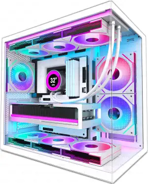 H3(2026) PC Gehäuse ATX –Vorinstalliert 6 Infinity Mirror PWM ARGB-Lüftern, Komp